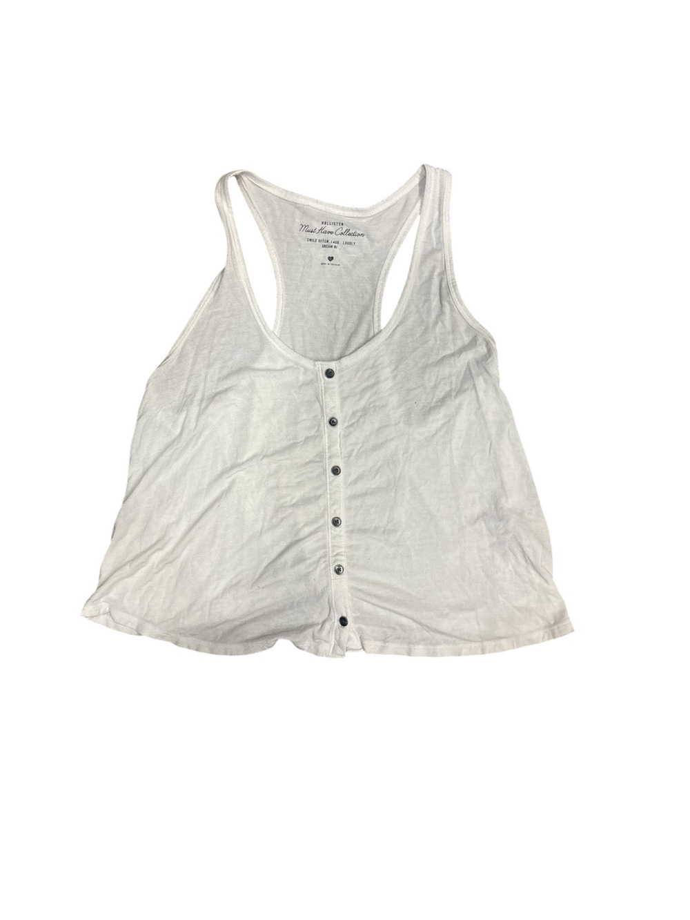 Hollister White Button-Front Racerback Tank Top